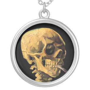 Vincent Van Gogh - Skull With Burning Cigarette Silver Plated Necklace