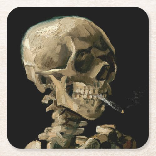Vincent van Gogh _ Skull with Burning Cigarette Square Paper Coaster