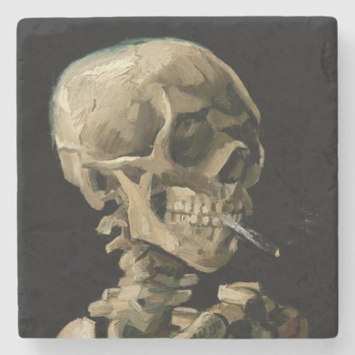 Vincent van Gogh _ Skull with Burning Cigarette Stone Coaster