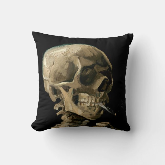 Vincent van Gogh - Skull with Burning Cigarette Throw Pillow (Front)
