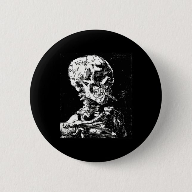 Vincent Van Gogh Skull With Cigarette Skeleton Hal Button (Front)