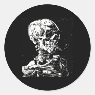 Vincent Van Gogh Skull With Cigarette Skeleton Hal Classic Round Sticker