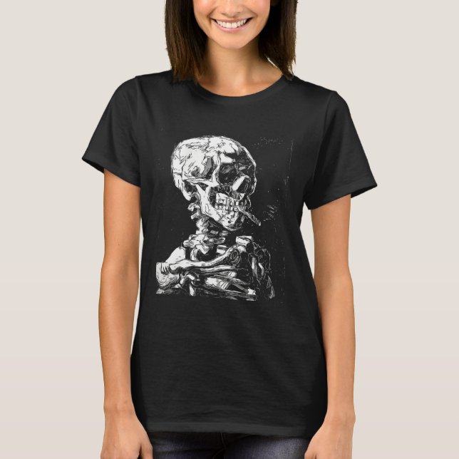 Vincent Van Gogh Skull With Cigarette Skeleton Hal T-Shirt (Front)