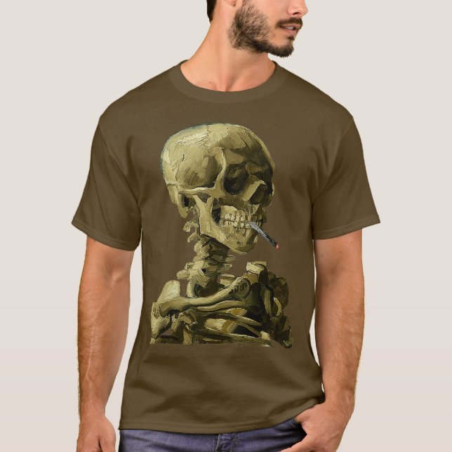 Vincent Van Gogh Skull With Cigarette Skeleton T-Shirt (Front)