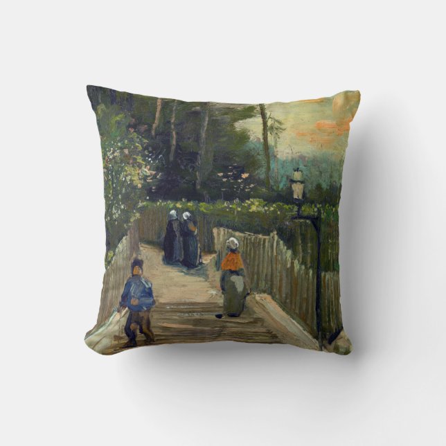 Vincent van Gogh - Sloping Path in Montmartre Throw Pillow (Front)