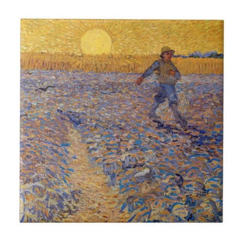 Vincent van Gogh _ Sower with Setting Sun Ceramic Tile