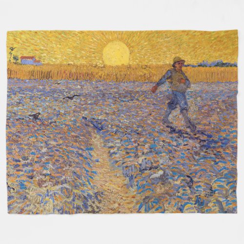 Vincent van Gogh _ Sower with Setting Sun Fleece Blanket