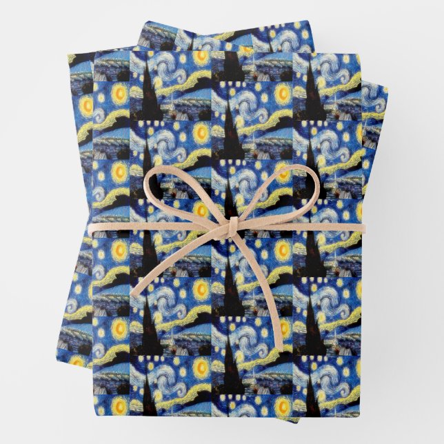 Vincent van Gogh Starry Night Art Gift Wrapping Paper Sheets (In situ)