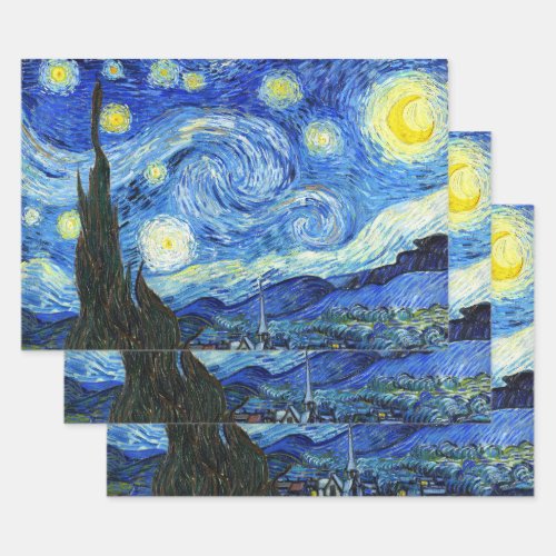 Vincent Van Gogh Starry Night Blue Yellow Wrapping Paper Sheets