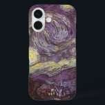 Vincent van Gogh - Starry Night iPhone 16 Case<br><div class="desc">Starry Night (1889) by Vincent van Gogh is a vintage post impressionism fine art landscape nature painting. A view of a city in a valley at night with the clouds swirling, the stars shining and a beautiful golden yellow crescent moon. It was painted during the day from memory and is...</div>