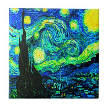 Vincent Van Gogh Starry Night Enhanced Ceramic Tile by StarStruckDezigns at Zazzle