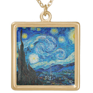 Vincent van Gogh, Starry Night Gold Plated Necklace