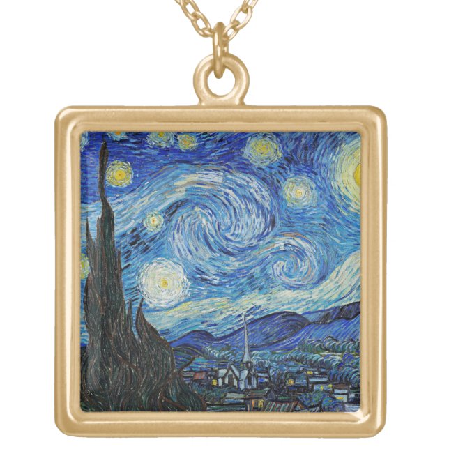 Vincent van Gogh, Starry Night Gold Plated Necklace (Front)
