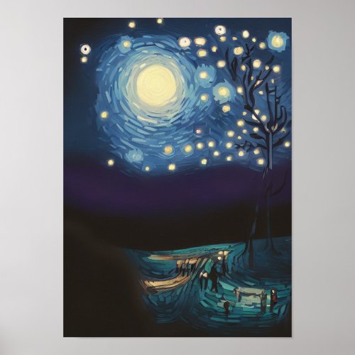 Vincent Van Gogh Starry Night in the street  Poster