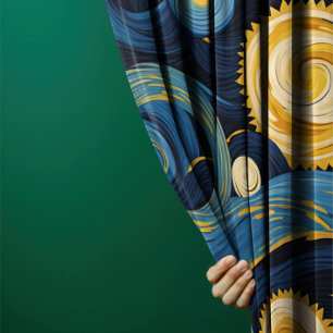 Vincent Van Gogh Starry Night Meets Sunflowers Blackout Curtains
