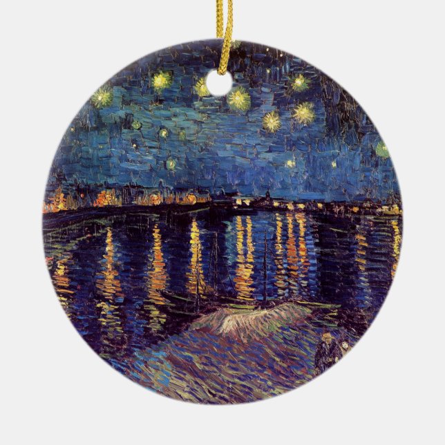 Vincent Van Gogh - Starry Night on Rhone Ceramic Ornament (Front)