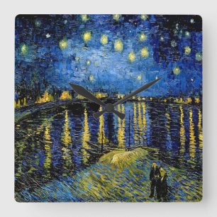 Vincent Van Gogh Starry Night Over The Rhone 1888 Square Wall Clock