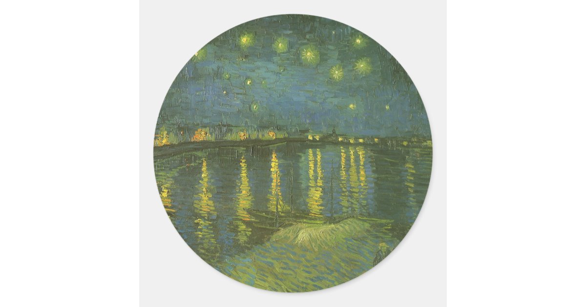 Vincent van Gogh - Starry Night Over the Rhone Classic Round Sticker ...