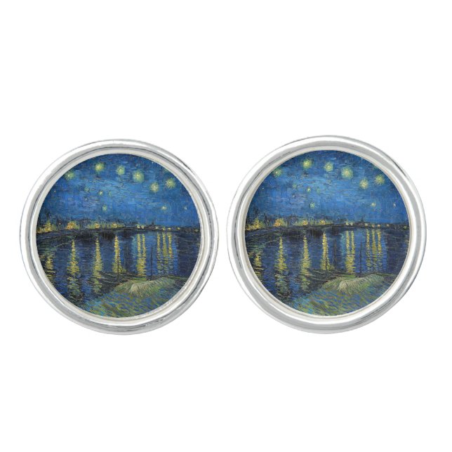 Vincent van Gogh - Starry Night Over the Rhone Cufflinks (Front)