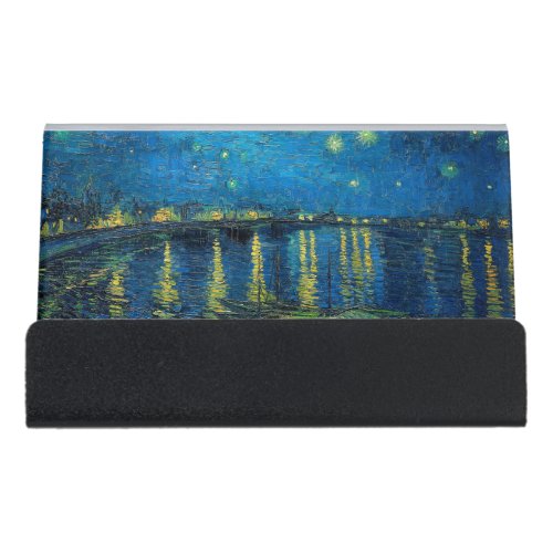 Vincent Van Gogh Starry Night Over the Rhone Desk Business Card Holder