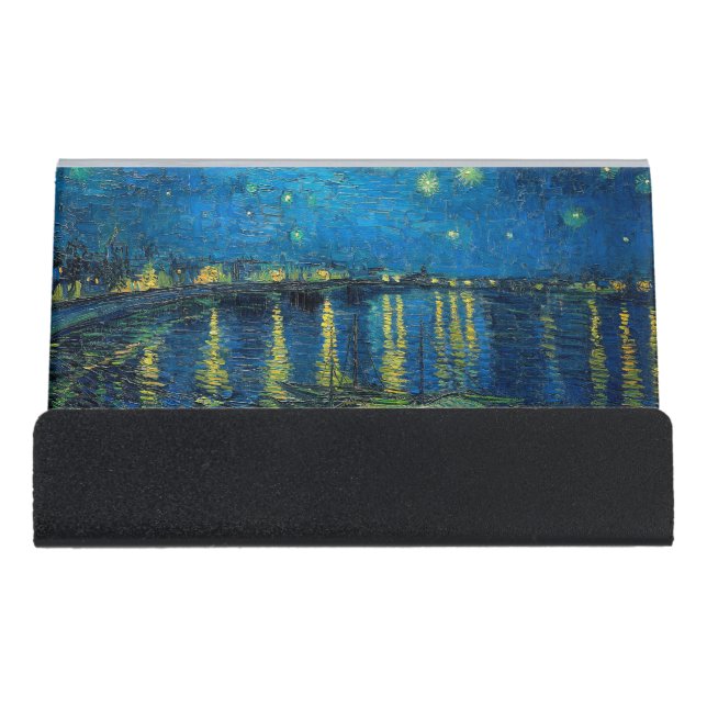 Vincent Van Gogh Starry Night Over the Rhone Desk Business Card Holder (Front)