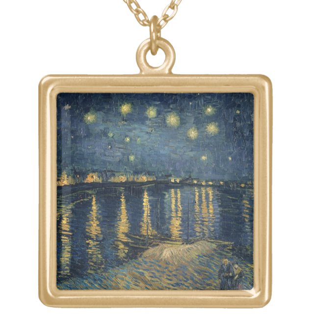 Vincent van Gogh | Starry Night Over the Rhone Gold Plated Necklace (Front)