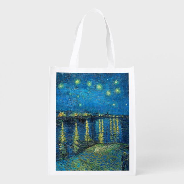 Vincent Van Gogh Starry Night Over the Rhone Grocery Bag (Back)