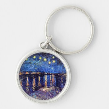 Vincent Van Gogh - Starry Night Over The Rhone Keychain by ArtLoversCafe at Zazzle