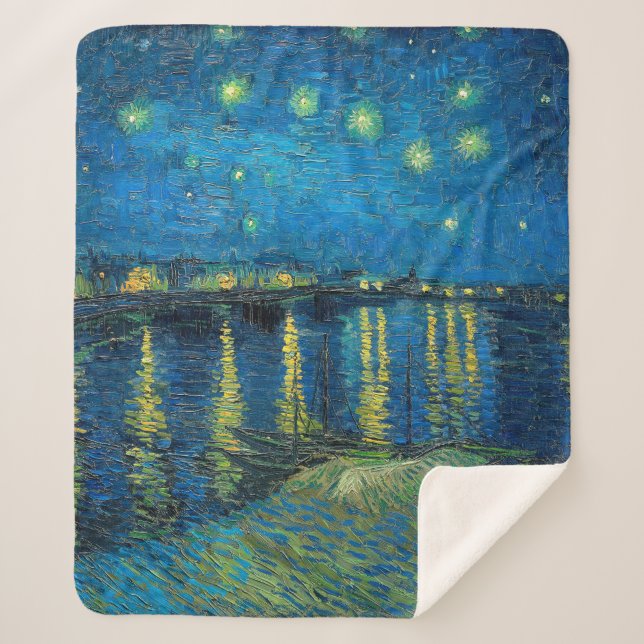 Vincent Van Gogh Starry Night Over the Rhone Sherpa Blanket (Front)