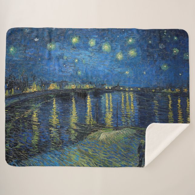 Vincent van Gogh - Starry Night Over the Rhone Sherpa Blanket (Front (Horizontal))