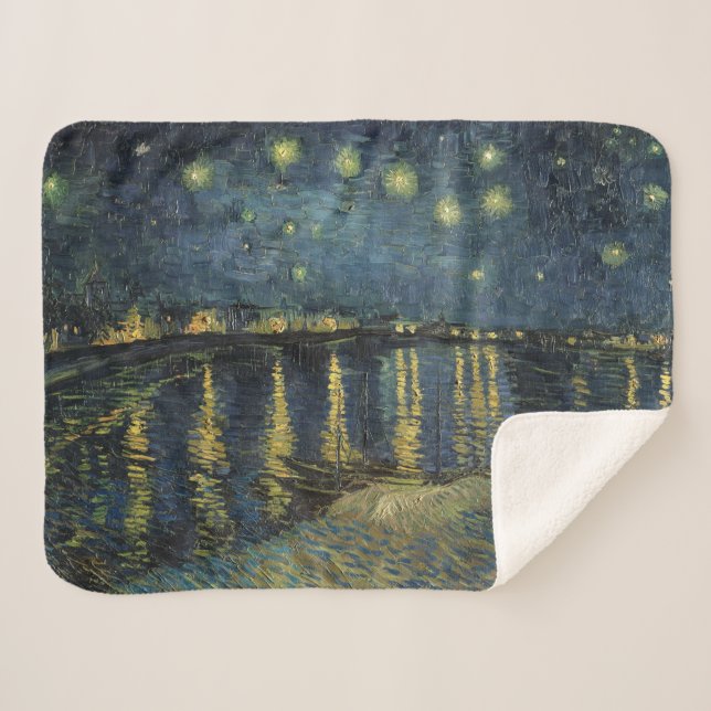 Vincent van Gogh | Starry Night Over the Rhone Sherpa Blanket (Front (Horizontal))