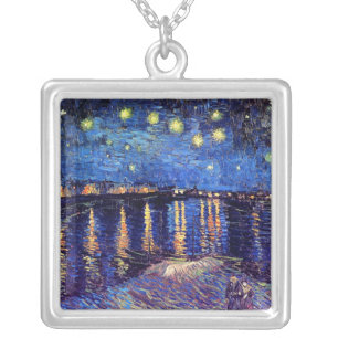 Vincent Van Gogh - Starry Night Over The Rhone Silver Plated Necklace