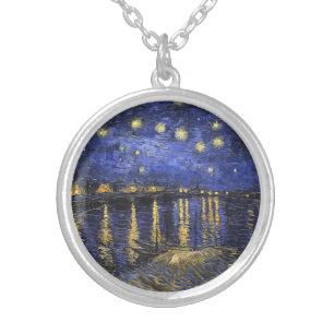 Vincent Van Gogh Starry Night Over The Rhone Silver Plated Necklace