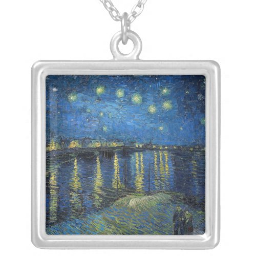 Vincent van Gogh _ Starry Night Over the Rhone Silver Plated Necklace