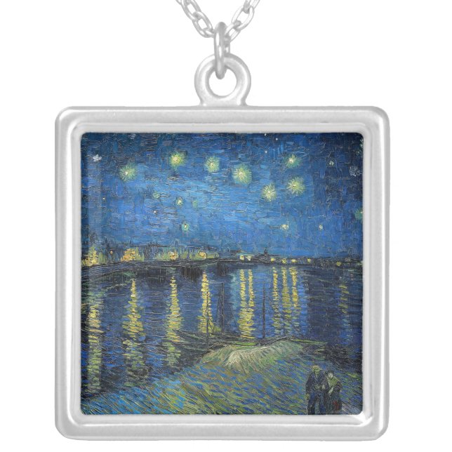 Vincent van Gogh - Starry Night Over the Rhone Silver Plated Necklace (Front)