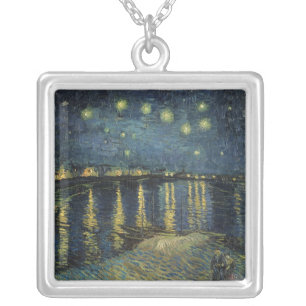 Vincent van Gogh   Starry Night Over the Rhone Silver Plated Necklace