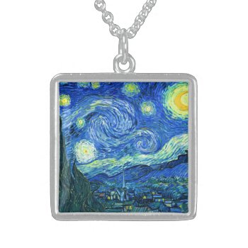 Vincent Van Gogh Starry Night Sterling Silver Necklace by The_Masters at Zazzle