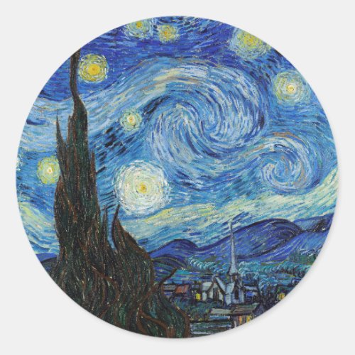 Vincent Van Gogh Starry Night Vintage Fine Art Classic Round Sticker