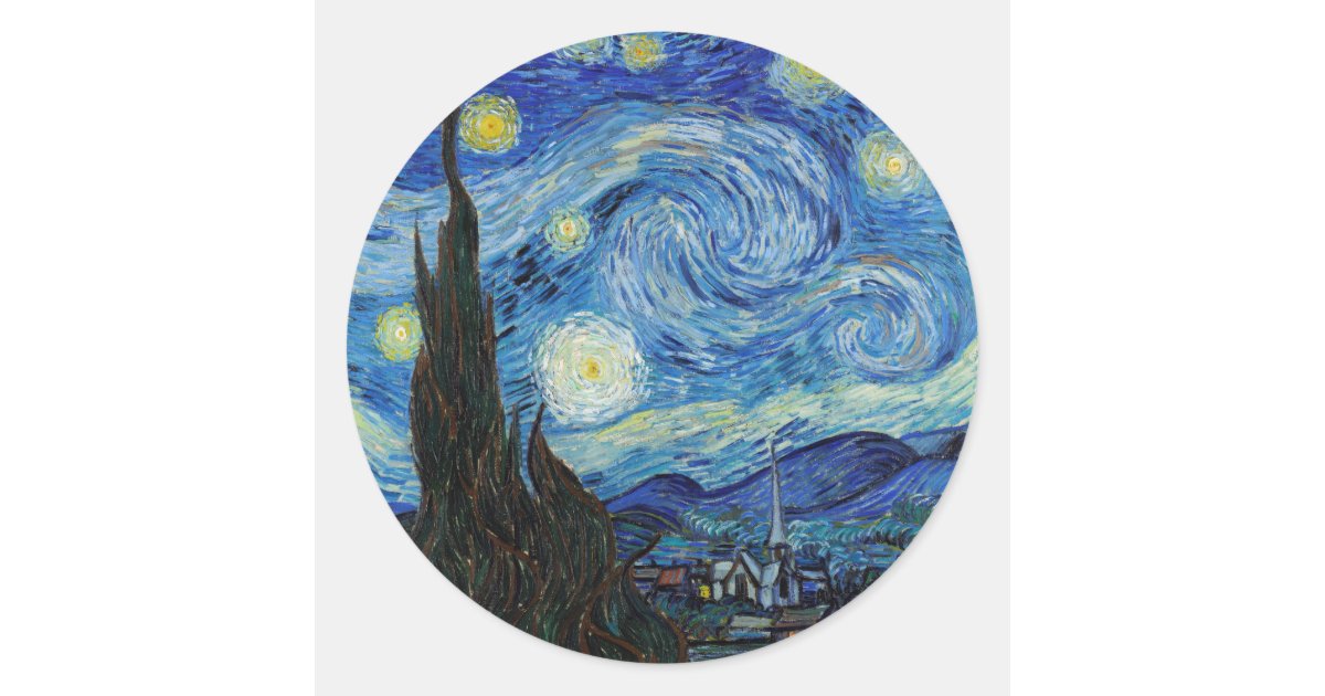 Vincent Van Gogh Starry Night Vintage Fine Art Classic Round Sticker ...
