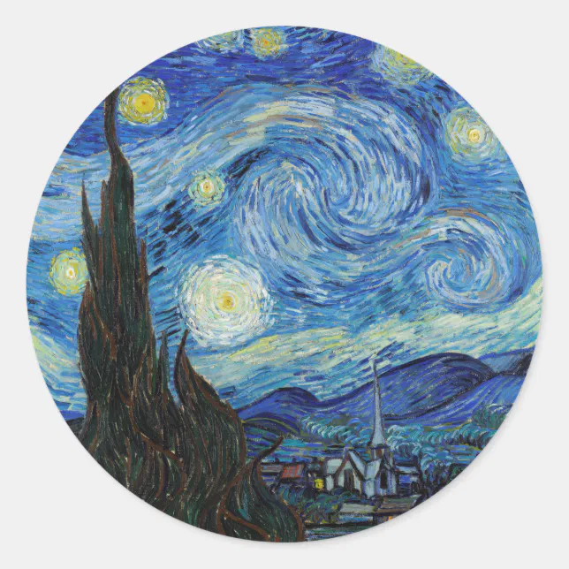 Vincent Van Gogh Starry Night Vintage Fine Art Classic Round Sticker ...