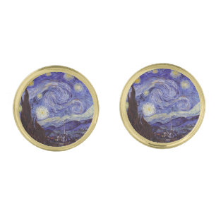 Vincent Van Gogh Starry Night Vintage Fine Art Gold Cufflinks