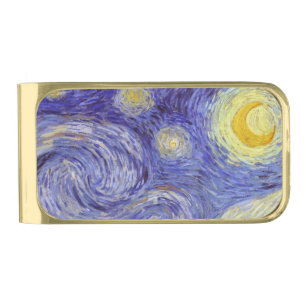 Vincent Van Gogh Starry Night Vintage Fine Art Gold Finish Money Clip