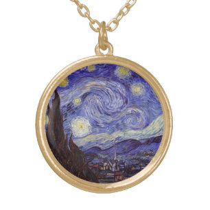 Vincent Van Gogh Starry Night Vintage Fine Art Gold Plated Necklace