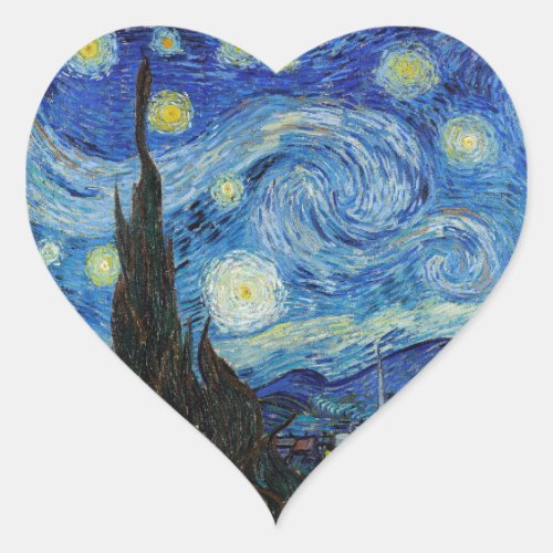Vincent Van Gogh Starry Night Vintage Fine Art Heart Sticker
