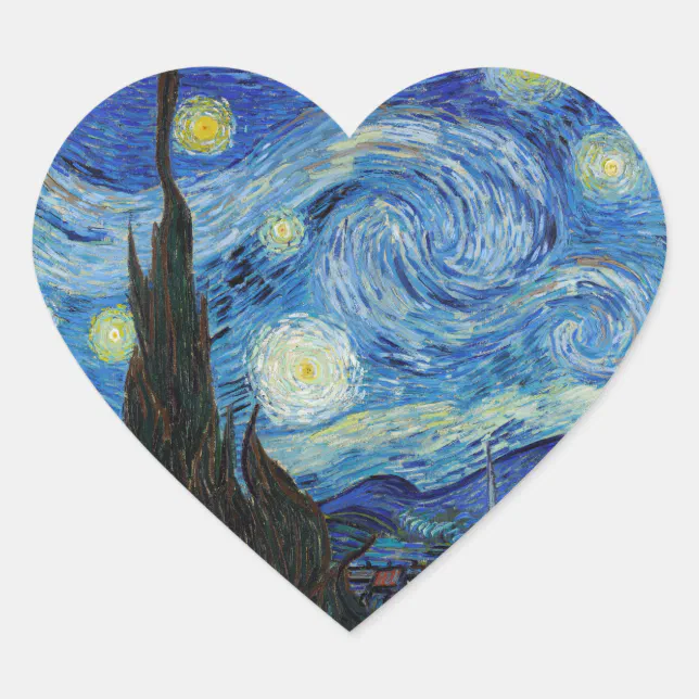 Vincent Van Gogh Starry Night Vintage Fine Art Heart Sticker | Zazzle