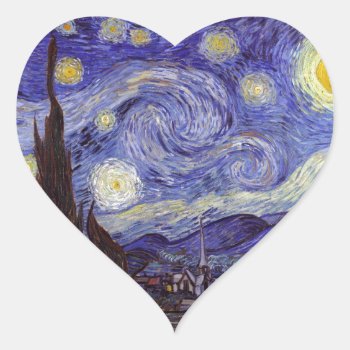 Vincent Van Gogh Starry Night Vintage Fine Art Heart Sticker by artfoxx at Zazzle