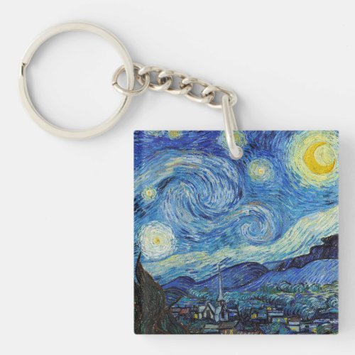 Vincent Van Gogh Starry Night Vintage Fine Art Keychain