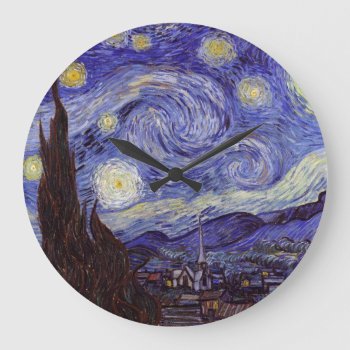 Vincent Van Gogh Starry Night Vintage Fine Art Large Clock by artfoxx at Zazzle