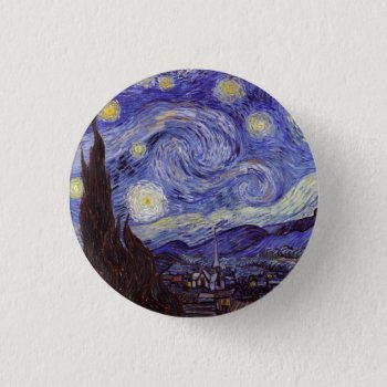 Vincent Van Gogh Starry Night Vintage Fine Art Pinback Button by artfoxx at Zazzle