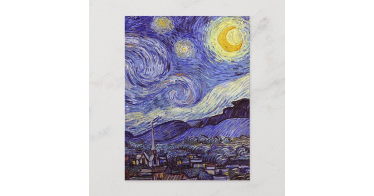 Vincent Van Gogh Starry Night Vintage Fine Art Postcard | Zazzle